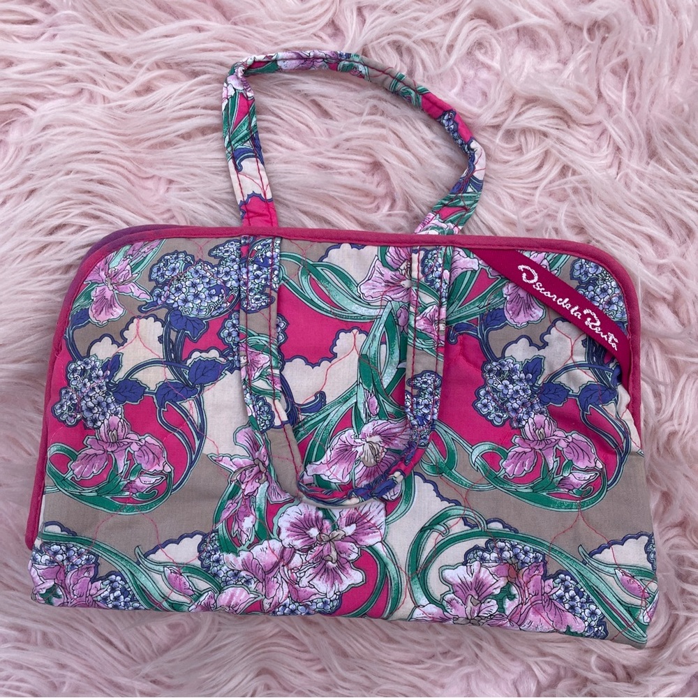 Vintage Oscar De La Renta Floral   quilted Toiletry Travel  makeup Bag.